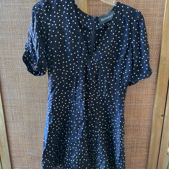 Realisation Par Dresses & Skirts - LAST CHANCE! Realisation Par Ozzie Navy Star V-Neck Dress - Size L